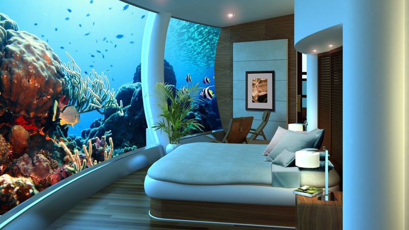 photo de la suite sous-marine de l'hotel Eau du groupe 4 Élements